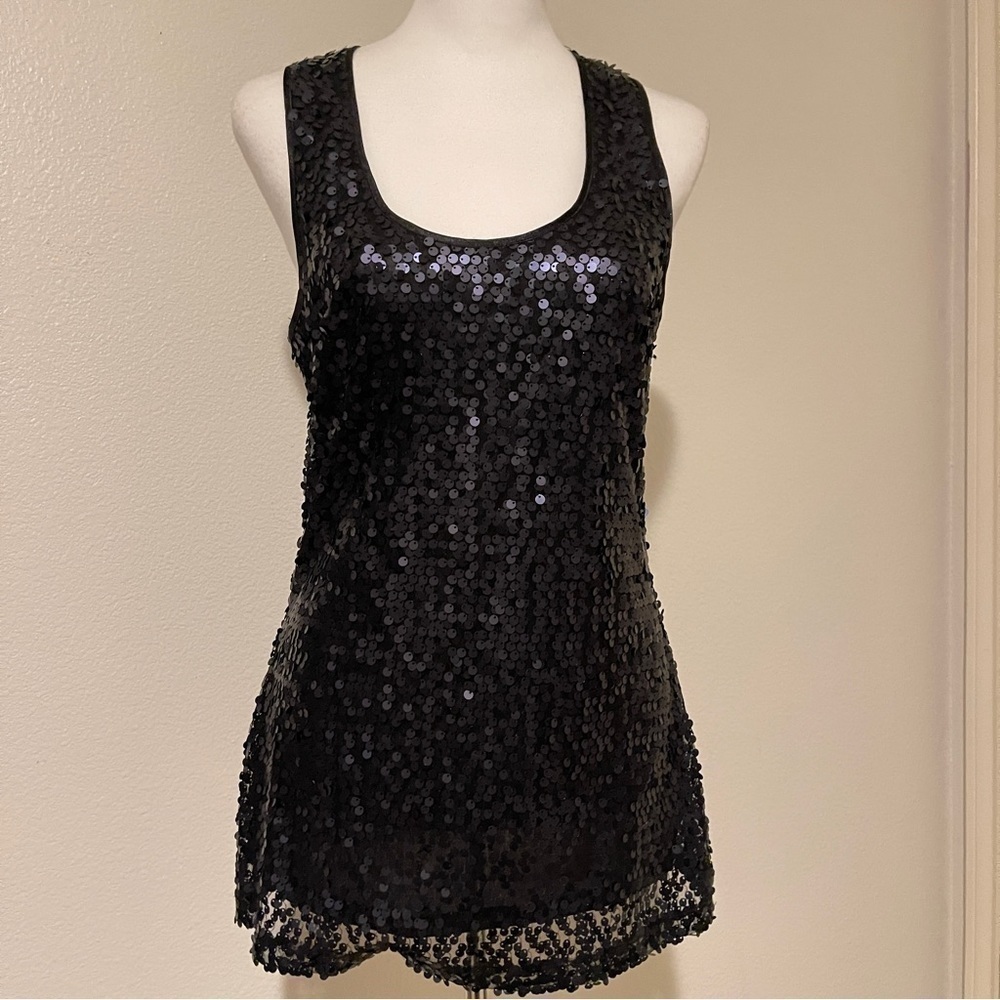 Kenar Black Sequined Racerback Tank Top | Size M